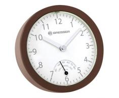 Bresser MyTime Bath Bad Wanduhr mit Anzeige für relative Luftfeuchtigkeit zum Aufhängen per Nagel oder Saugnäpfen oder zum Aufstellen per integriertem Standfuß, braun