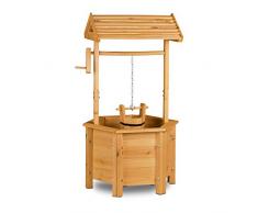 Relaxdays Dekobrunnen Garten Holz, Rolle, Eimer, HxBxT: 82 x 47 x 41 cm, Zierbrunnen, Gartendeko, Holzbrunnen, natur