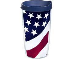 Tervis 1091182 Star Spangled Banner Isolierbecher mit Wrap und marineblauem Deckel, 454 ml, transparent, 2 Stück marineblauer Deckel 16 oz - Tritan farblos