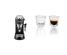 De’Longhi EC685.BK Dedica EC 685.BK Espresso Siebträgermaschine, Schwarz + Isolierte Espresso-Glas 2er Set