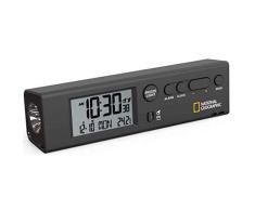 National Geographic Funkwecker Weltzeitwecker mit Uhrzeiten für 62 Städte weltweit, Taschenlampenfunktion und integriertem Thermometer