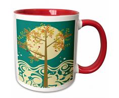 3dRose mug_104501_5 Pretty Modern Summer Tree Nature Design Keramiktasse, keramik, rot/weiß