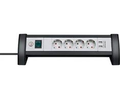 Brennenstuhl Premium Office-Line Steckdosenleiste 4-fach mit Schalter (ideal für den Schreibtisch, 1,8m Kabel, 2-fach USB 3,1 A, Made in Germany) schwarz/grau