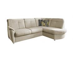 Cavadore Ecksofa Sunuma mit Ottomanen rechts / Moderne Eckcouch mit Schlaffunktion und Bettkasten beige / Größe: 246 x 91 x 176 cm (BxHxT) / Strukturstoff in beige