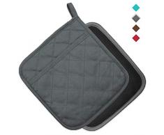 Yekoo Topflappen aus Baumwolle und Neopren mit Tasche, 20,3 x 21,6 cm, Dual-Funktion, Hot Pad Set für Finger, Hand, Handgelenk, Schutz, hitzebeständig Topflappen Pot Holders Grau-2