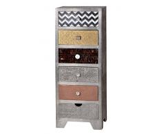 SIT-Möbel 1311-97 Kommode Metal & Bone, 45 x 35 x 120 cm, Mango, MDF, Messing, Metall, Kupfer, Coconut Shell, Knochen, bunt