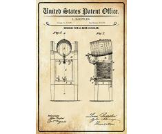 Schatzmix United States Patent Office - Design for a Beer Cooler - Entwurf für Bier Kühlung- Baeppler - 1876 - Design No 172687 - Metal Sign Blech Garten deko Schild