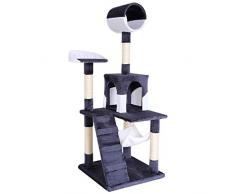 dibea Kratzbaum, Kletterbaum für Katzen (Höhe 133 cm), grau / weiß
