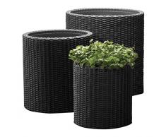 Keter Kunststoff Pflanztopf, Zylinderförmiges Pflanzgefäß aus Kunststoff, Grau, 3-teilig
