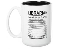 Kaffeebecher mit Aufschrift Library Nutritional Facts Ingredients Label – Bibliothekarische Geschenktasse – 425 ml Deluxe doppelseitige Kaffeetasse 15 oz Innen weiß/schwarz
