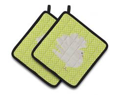 Carolines Treasures BB8098PTHD Common Strauß blau kariert dekorierter Topflappen, 19,1 x 19,1 cm, mehrfarbig Doves & Pigeons - Silver Fantail Pigeon 7.5HX7.5W grün