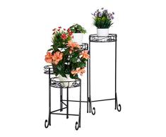 Relaxdays, schwarz Blumentreppe Metall, 5-stufig, rund, innen & außen, Vintage Blumenständer, klappbar, HBT 65x125x23cm