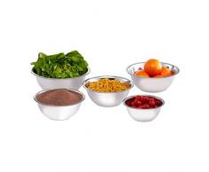 Relaxdays 10024739 Rührschüssel Set, 5-teilig, Edelstahl, Schüsselset zum Backen und Servieren, stapelbar, Salatschüssel, Silber