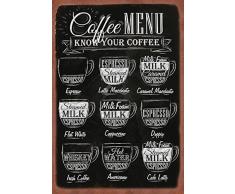 Schatzmix Coffee Menu Kaffee Typen übersicht mit rost Rand Metal Sign deko Sign Garten Blech