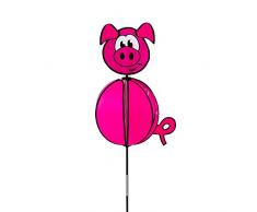 HQ Windspiration 100812 - Spinning Ball Piggy, UV-beständiges und wetterfestes Windspiel - Höhe: 110 cm, Ø: 33 cm, inkl. Standstab und Bodenanker