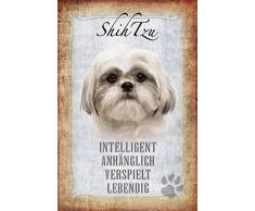 Schatzmix Hunde steckbrief: Shih Tzu - intelligent, anhänglich, verspielt, lebendig Metal Sign deko Schild Blech Garten
