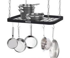JackCubeDesign Deckenmontage Gitter Pan Pan Rack Hanger Organizer Küche Regal Fach mit 8 Haken (62 x 30 x 3 cm) -: MK397B