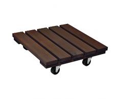 WAGNER Pflanzenroller Wave 35 x 35 cm I Pflanzenroller & Blumenroller für Außenbereich + Innenbereich, Schoko-braun I Kübelroller aus Holz, gewellt I Tragkraft 150 kg I Made in EU – 20088101