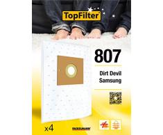 TopFilter 807, 4 Staubsaugerbeutel für Samsung und Dirt Devil, Staubsaugerbeutel aus Vlies, 4 Stück (30 x 26 x 0,1 cm)