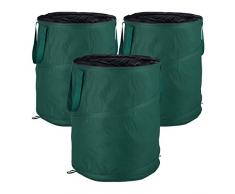 Relaxdays Laubsack selbstaufstellend, 3er-Set, Gartenabfallsack Pop-Up, 160 L, Gartensack selbststehend, ∅: 55 cm, grün