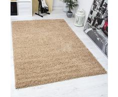VIMODA Prime Shaggy Teppich in Beige Hochflor Langflor Teppiche Modern für Wohnzimmer Schlafzimmer Einfarbig, MaÃe:à 120 cm Rund