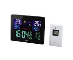 Hama Funk-Wetterstation Farbdisplay (mit Außensensor, Funkuhr, Wecker, Wettervorhersage, Hygrometer, Reichweite 50 m, Wanduhr) schwarz