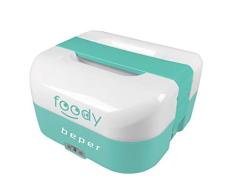 Beper Foody - TO-GO-Wärmebehälter für Essen, 2 in 1 tragbarer Erwärmer, 4-Behälter, 12-V-Zigarettenanzünder, 50 W für Zuhause / Büro, mitgeliefertes Besteck - Blau