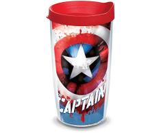 Tervis 1250037 Marvel – Captain America Tumbler mit Wickel und rotem Deckel, 284 ml, gewellt Roter Deckel 16 oz farblos
