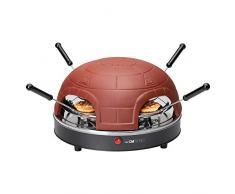 Clatronic PO 3681 Elektrischer Pizzaofen für 4 Personen, Terrakotta-Haube, Rezeptvorschläge, inklusiv Ausstechform, 900 W, Terrakotta/Schwarz