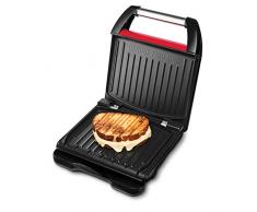 George Foreman 25040-56 Fitnessgrill Family Steel, Kontaktgrill, Panini- und Sandwichgrill, 28 x 17 cm große Grillfläche für bis zu 5 Portionen, Edelstahl/rot