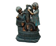 Dehner Gartenbrunnen Lea und Leon mit LED Beleuchtung, ca. 68.5 x 45 x 35 cm, Polyresin, grün/blau/braun