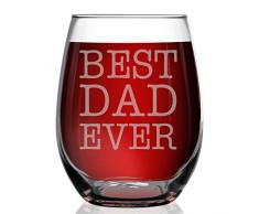 shop4ever Best Dad Ever Laser Gravur Weinglas Weingläser ohne Stiel ~ Geschenk für Dad ~ (15 Oz, ohne Stiel) 15 oz. Stemless