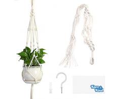 Kare & Kind Einzel/1-stufiger Macrame-Pflanzenhänger - Beinhaltet einen Haken, einen Erweiterungsbolzen, ein Reinigungstuch - Seil aus Baumwolle - für Blumentöpfe und Hängepflanzen