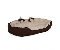 dibea 4-in-1 Hundebett, Hundekissen, Hundekörbchen mit Wendekissen, braun/beige, Größe L
