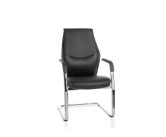 AMSTYLE, Freischwinger, Oxford, Besucherstuhl Bezug Echt-Leder Schwarz Schwingstuhl Visitor X-XL Chrom 120 kg