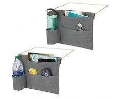 mDesign Betttasche zum Einhängen im 2er-Set – geräumiger Nachttisch Organizer aus Baumwolle mit 4 Taschen – praktische Hängeaufbewahrung für Flasche, Fernbedienung, Tablet & Co. – creme