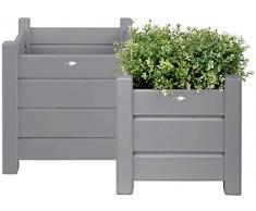 Esschert Design Übertopf, Blumenkasten 2er-Set in grau, quadratisch, Verschiedene Größen