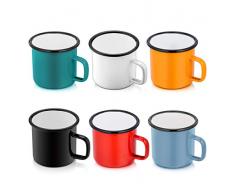 P&P Chef Emaille-Campingbecher, 6er-Pack, 355 ml, Kaffeetassen für drinnen und draußen, leicht und tragbar, für Frühstücksparty, Camping, Reisen, Picknick, Angeln