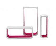 King Home M1105004/C Eckregal 3-er Set Stondata MDF Bicolor, weiß/Fuchsia, 40X10X20H 35X10X15H 30X10H