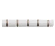 Umbra Flip 5 Garderobenhaken – Moderne, Schlichte und Platzsparende Garderobenleiste mit 5 Beweglichen Haken für Jacken, Mäntel, Schals, Handtaschen und Mehr, Hochglanz Weiß
