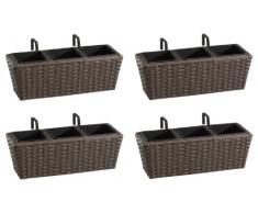 GARTENFREUDE Balkonkasten Blumenkasten Polyrattan inkl. Aufhängung, 47 x 17 x 15 cm 4er-Set, cappuccino
