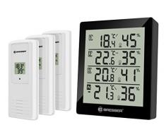 Bresser Wetterstation Funk mit Außensensor Thermometer Hygrometer Temeo Hygro Quadro inklusive 3 Außensensoren um bei 4 Umgebungen gleichzeitig Temperatur und Luftfeuchtigkeit zu messen, schwarz