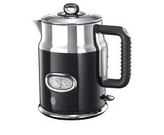 Russell Hobbs Wasserkocher, Retro schwarz, 1,7l, 2400W, Schnellkochfunktion, Wassertemperaturanzeige im Retrodesign, Füllmengenmarkierung, optimierte Ausgusstülle, Vintage Teekocher 21671-70