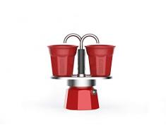 Bialetti Mini Express Color Kaffeekanne Set 2 Tassen + 2 Becher, Aluminium rot