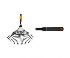 Fiskars Fächerbesen, Werkzeugkopf, Mit 20 Zinken, Breite: 43 cm, Stahl-Zinken, Schwarz/Orange, QuikFit & Original Fiskars QuikFit Handgriff für QuikFit Handgeräte, Länge 30 cm, Schwarz/Orange