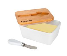 Fecihor Butterdosen mit Deckel Cermic Butterdose mit Buttermesser 800 ml Butter Dish White