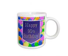 3dRose Luftballons mit violettem Banner Happy 90th Birthday, Keramik, 425 ml, Weiß