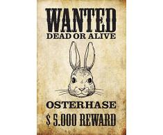 Schatzmix Wanted Dead or Alive - Osterhase Easter Bunny $10.000 Reward Metal Sign deko Schild Blech Garten
