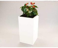 Pflanzkübel Blumenkübel Blumentopf Fiberglas Säule LxBxH 38x38x100cm hochglanz weiß.