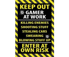 Schatzmix Keep Out Gamer at Work - Enter at Own Risk Metal Sign deko Sign Garten Blech